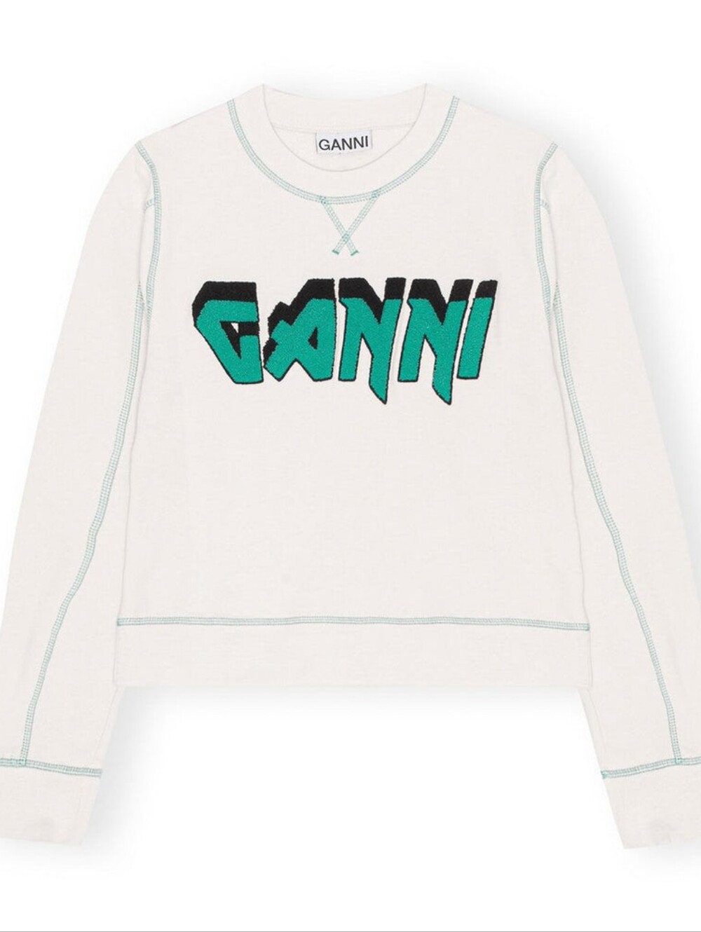 Ganni Isoli Rock Sweatshirt Egret Logo Crewneck Graphic Sweater Size Large Small